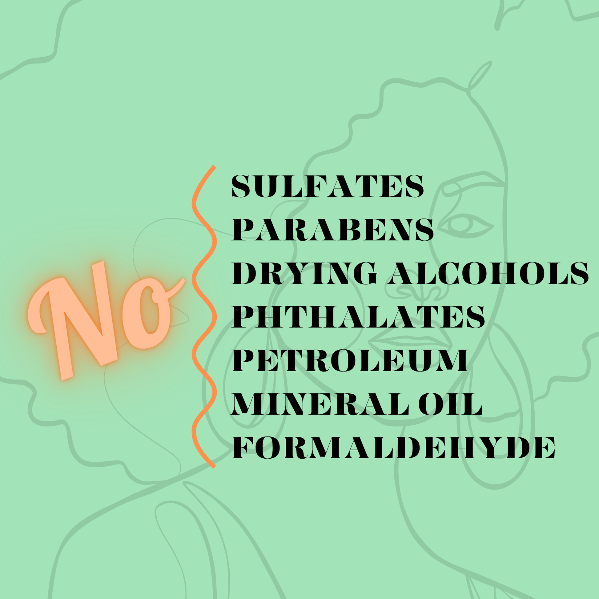 Infographic showing harmful ingredients avoided in CoilyGurls products - no sulfates, parabens, drying alcohols