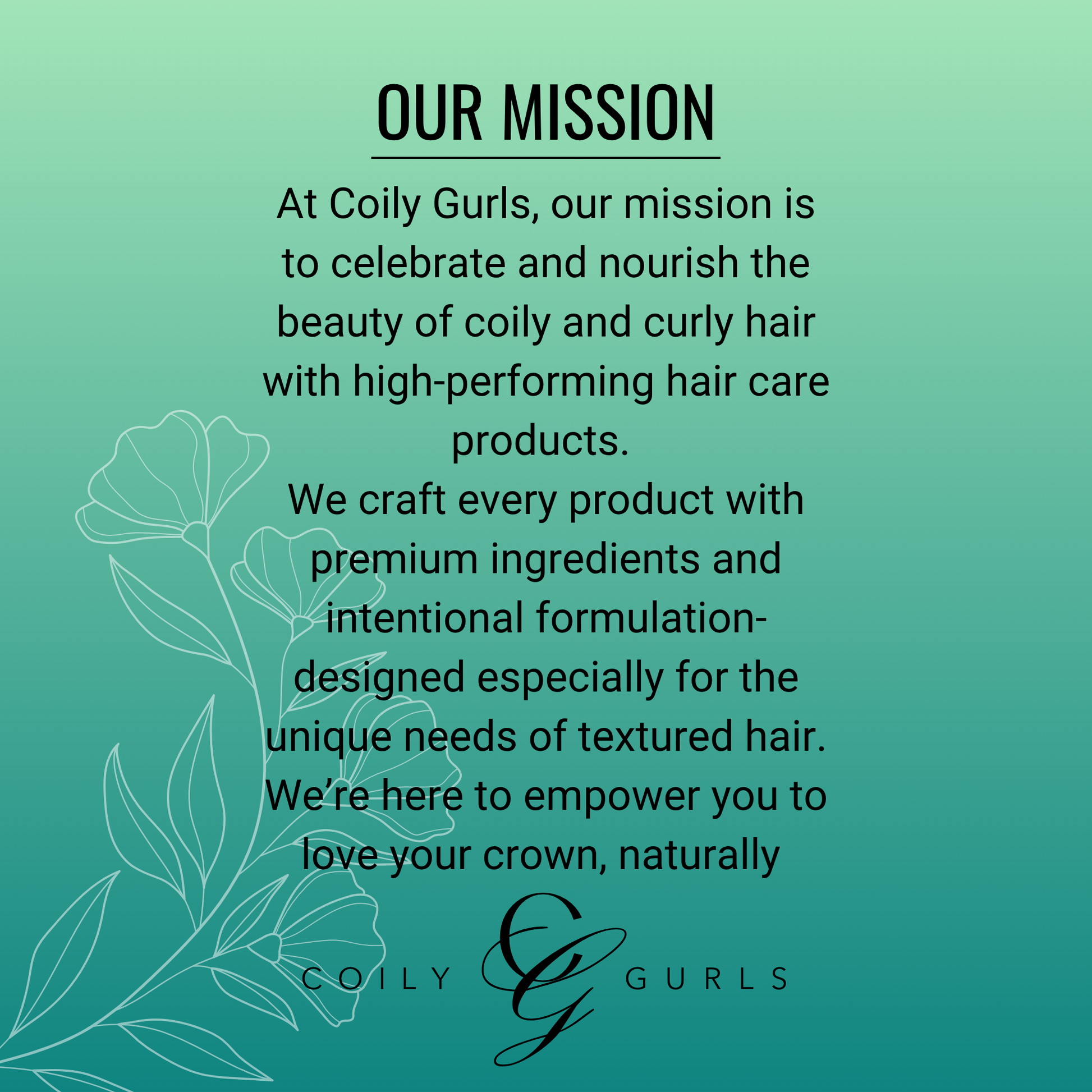 Coily Gurls mission statement about celebrating coily and curly hair with premium natural hair care products